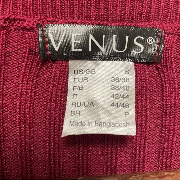Venus Sweater Burgundy Fitted Stretch Flare Waist Women’s Size Small - Picture 4 of 10